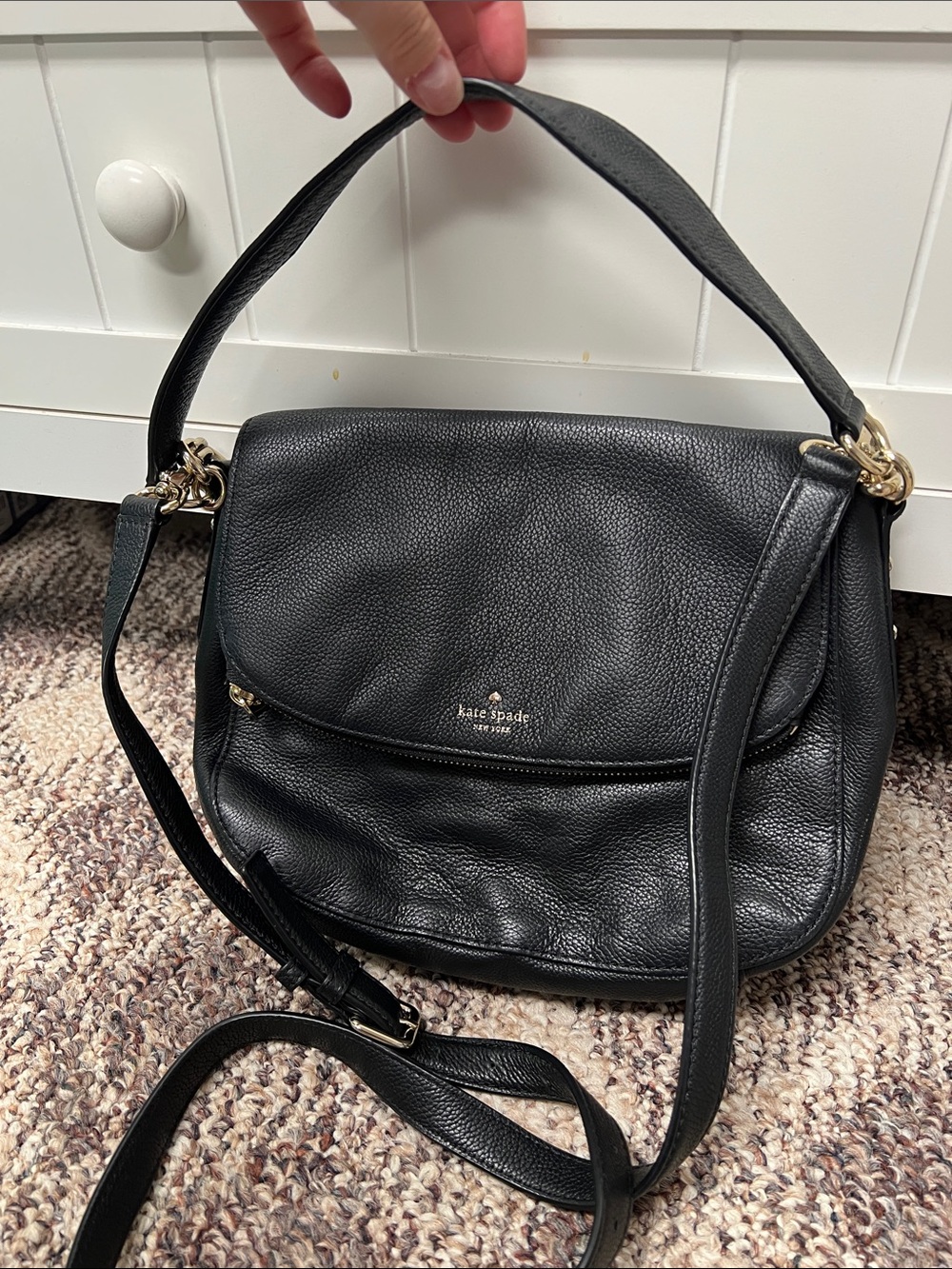 kate spade Black Pebbled Leather Shoulder Bag with Gold Hardware